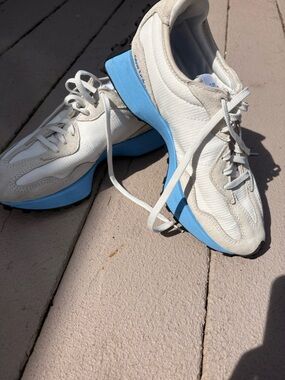 New Balance White Sneakers with Sky Blue Midsole